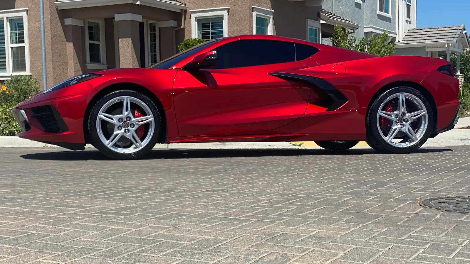 Red C8 Corvette in profile
